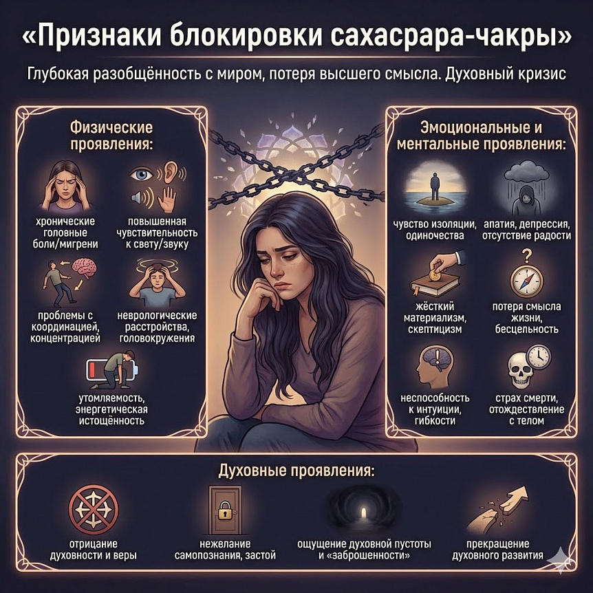 Признаки блокировки сахасрара-чакры: физические, эмоциональные и духовные проявления
