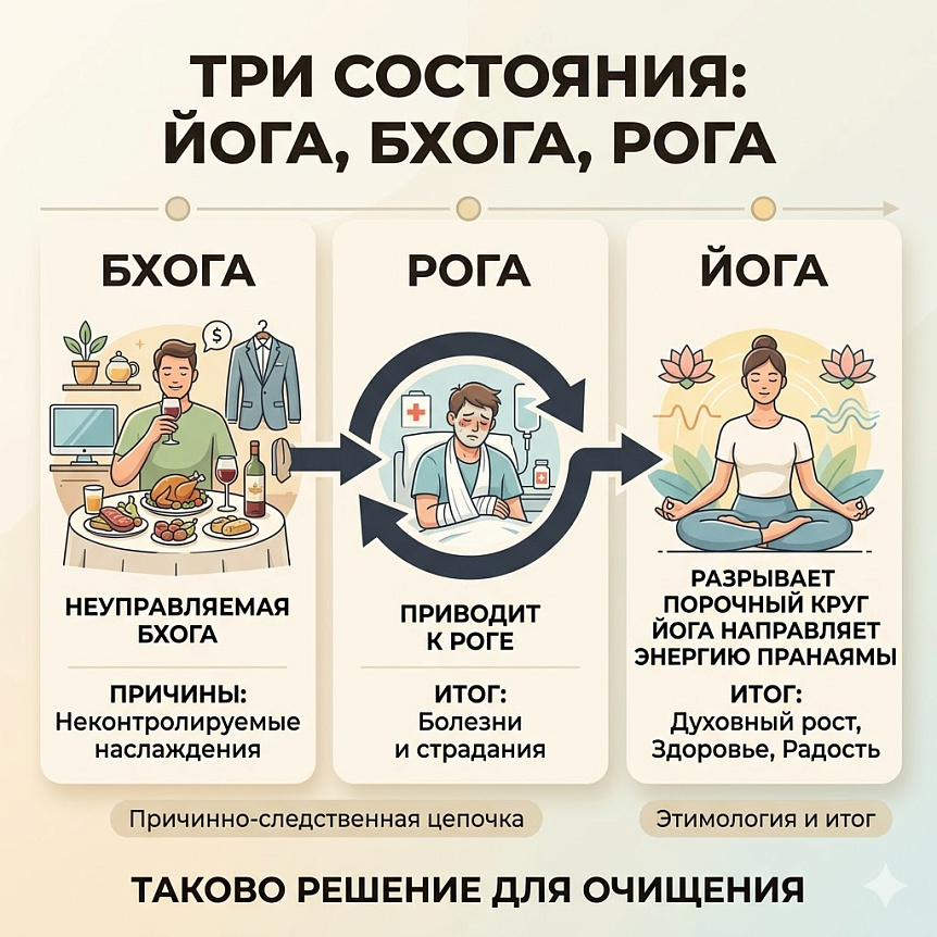 Бхога, Рога, Йога: Как осознанность прерывает круг болезней и страданий. Выбирайте осознанность для здоровья и счастья